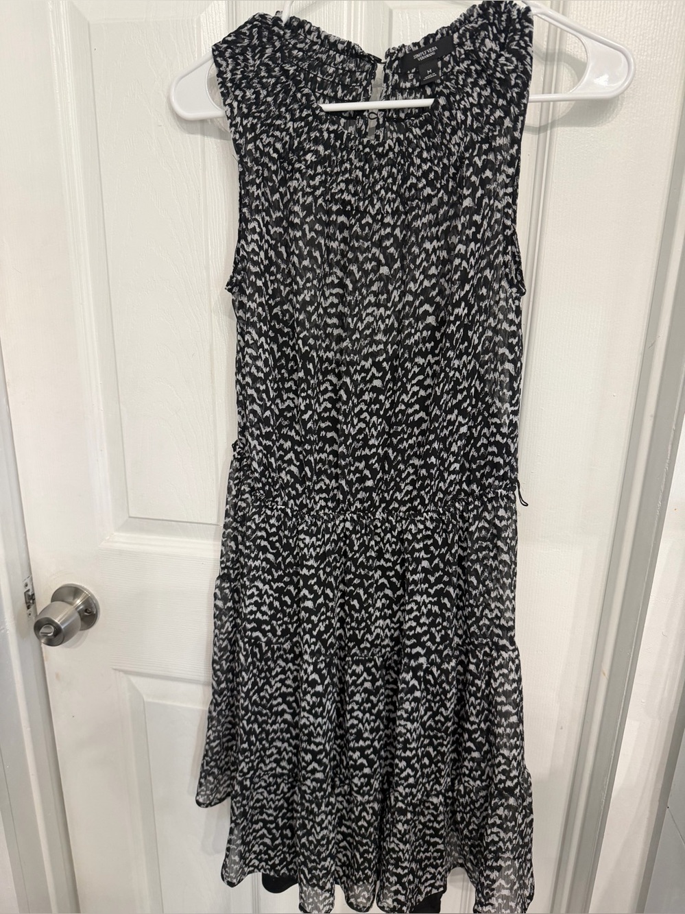 Sleeveless Black & White Printed Tiered Dress